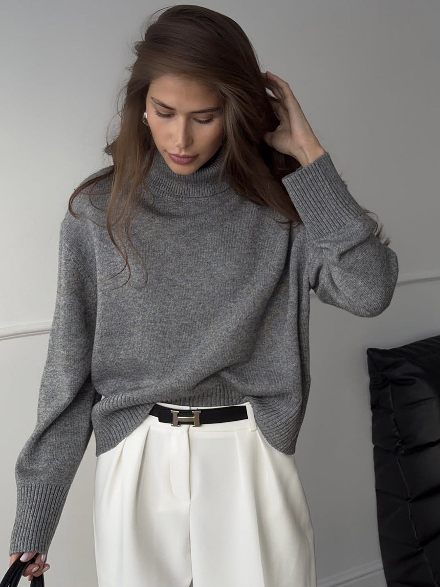 Womens Chunky Knit Sweater Solid Color Turtleneck Loose Fit Casual Autumn Winter Top Wholesale Available