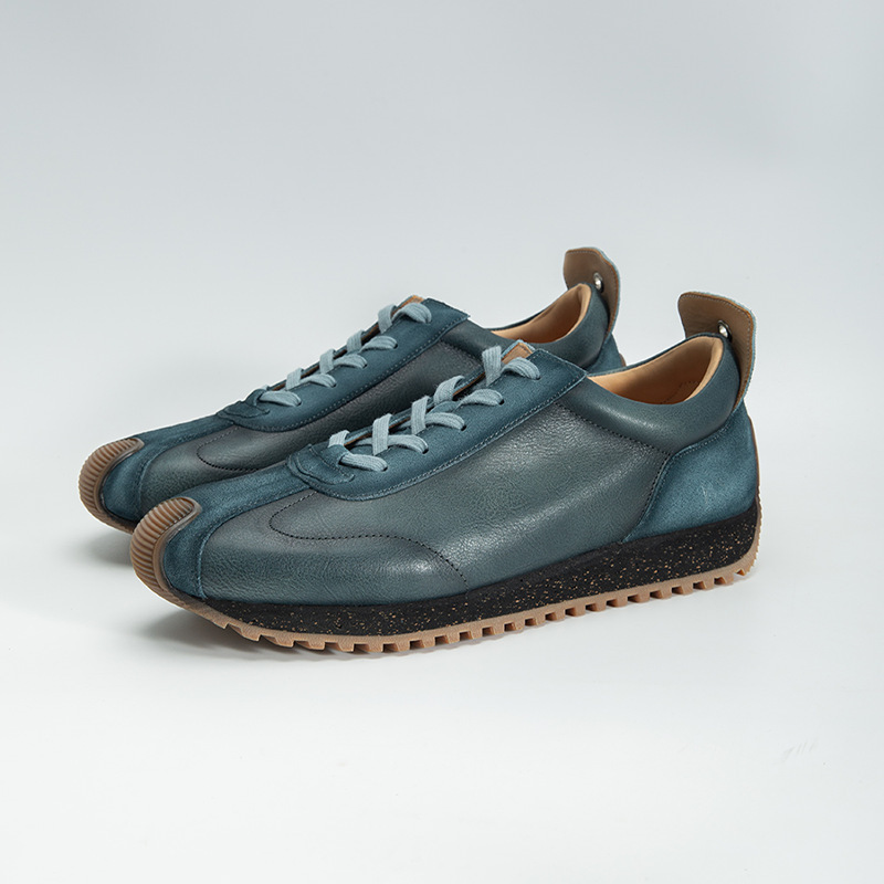 Giày sneaker da mềm thủ công phong cách retro — Màu xanh lam, Màu trắng, Màu xanh quân đội, Màu cà phê