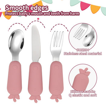 3Pcs Cute Children's Cartoon Stainless Steel Tableware Set Baby Silicone Training Spoon Feeding Mother and Baby Supplies