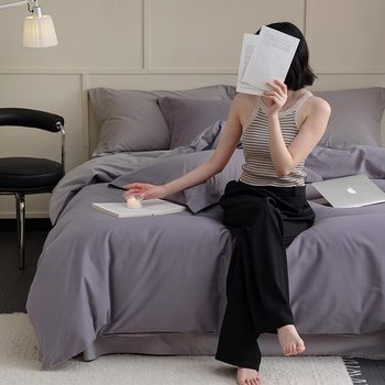 Casual Style 100S High Count Pure Cotton Brushed Four-Piece Set Pure Color Soft Cotton Quilt Cover 1.95m Bedding