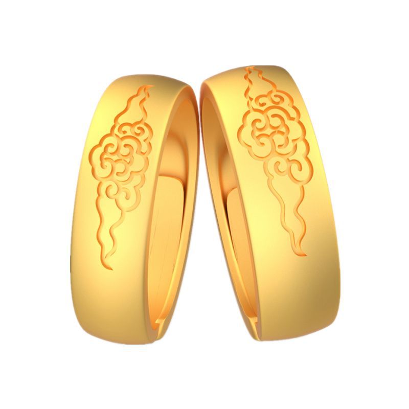Ancient Style Golden Color Xiangyun Light Luxury High-end Ring Finger Ring Fashionable Couple's Ring Simple Ring