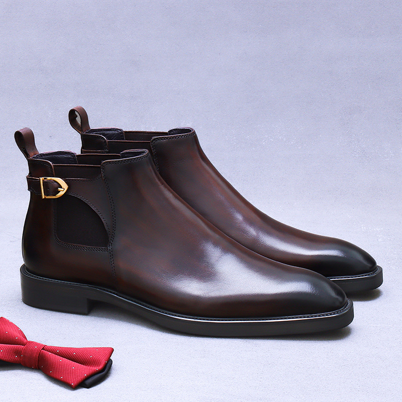 Boot Chelsea nam da bò thật cổ thấp phong cách công sở — Màu đen, Màu cà phê mẫu lót nhung, Màu đen mẫu lót nhung, Màu cà phê