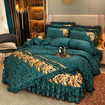 2024 New Velvet Full Quilted Bed Skirt Series Pillowcase Four-piece Set