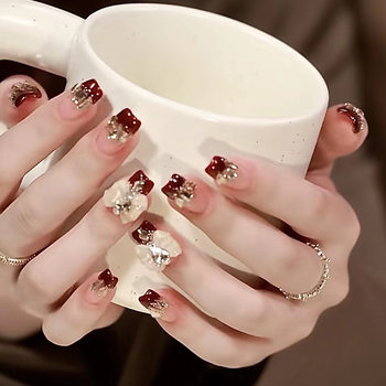 Red Nail Pieces Christmas Wedding New Year Bride Nail Art Festive Wine Red Cherry Red White Red Crisp Dress Armor