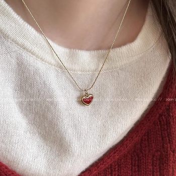 Niche high-end red love pendant necklace women's light luxury fashion unique all-match neck chain clavicle chain