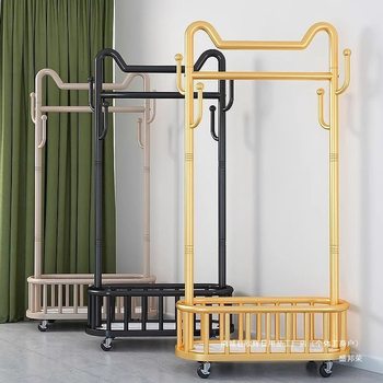 Clothes Rack Floor-Standing Vertical Clothes Rack Mobile Wheeled Home Storage Clothes Drying Rack Living Room Internet Celebrity Light Simple Coat Rack
