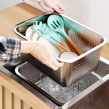 Cross-border kitchen drain basin stainless steel drain basket rectangular dish basin filter water filter washing sink suit drain basin