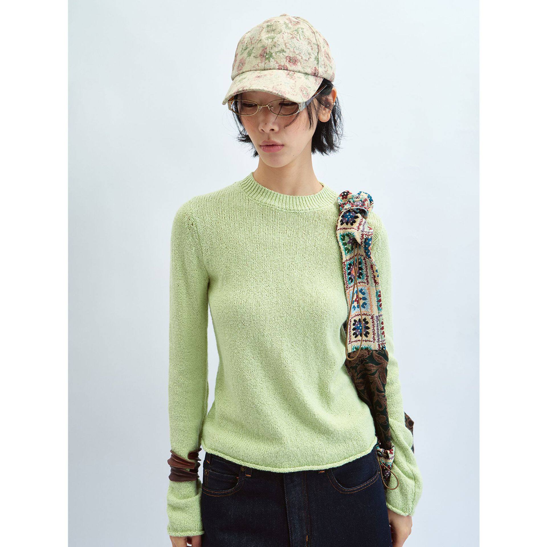 【识时黑标】新品肌理棉纯色美丽柔软长袖套头针织衫上衣女V60307