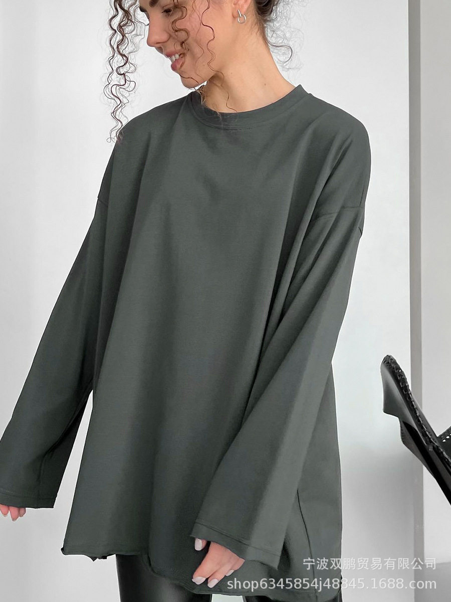 Womens Loose Fit Long Sleeve T Shirt 100 Cotton Distressed Design Casual Style Perfect for Spring and Autumn