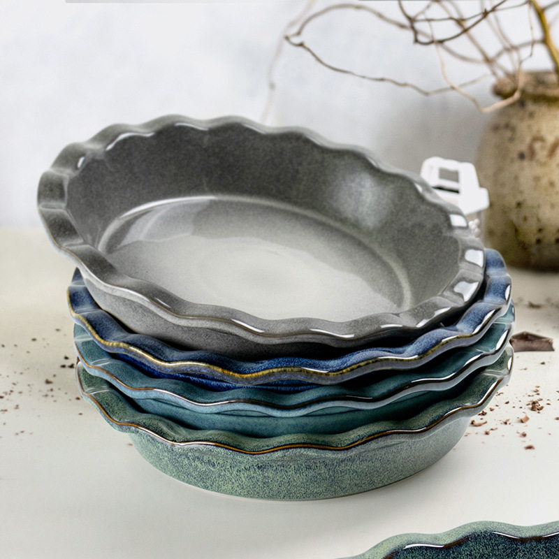 Amazon cross-border pie plate kiln change ceramic pizza plate pizza plate microwave oven baking tools wholesale