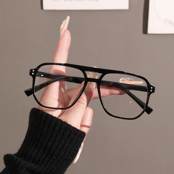 Large Frame Double Beam Glasses Frame Plain-made Plain Frame Cyber-famous Flat Glasses for Men and Women Fashion Trendy Optical Glasses Frame Toad Glasses