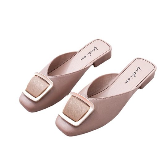 2021 fashion new online celebrity loafers square buckle pvc plastic half-pack shoes flat half slippers women's shoes summer wholesale