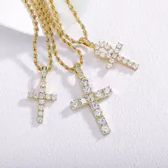 European and American Cross-border Hip-hop Diamond-encrusted Cross Copper Pendant Jewelry Men's Hiphop Simple High-end Twist Chain Necklace