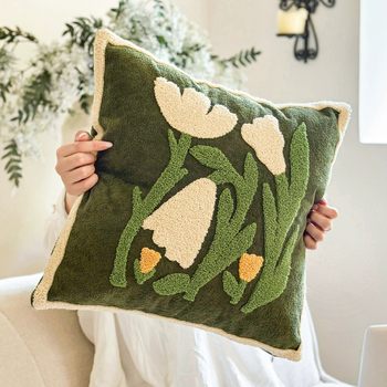 Cream Style Living Room Towel Embroidered Pillow Cushion Pink Flower Bedroom Bedside Cushion Lumbar Pillow Backrest Pillow Cover Included