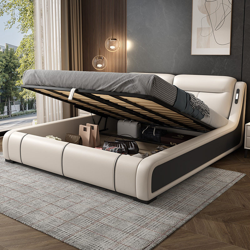 Oriental Heart Multifunctional Bed, Luxurious Master Bedroom, Double Bed, Storage Leather Art Soft Bag Wedding Bed