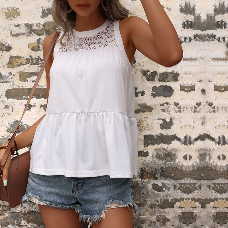 Lace Sleeveless Top White Summer Style Casual Wear Wholesale Available low MOQ fast shipping