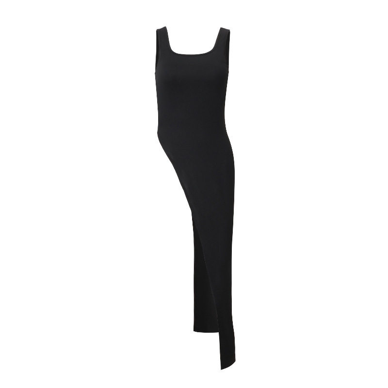 Womens Long U Neck T Shirt Irregular Hem High Slit Solid Color Trendy Autumn Fashion Wholesale Available