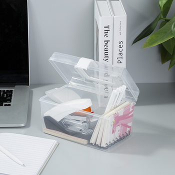 Portable Small Box Plastic Storage Box Transparent Dust-Proof Finishing Box with Lid Desktop Covered Sundry Snack Storage Box
