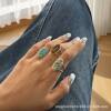 European and American Oval Blue Turquoise Tiger Eye Stone African Pine Adjustable Open Ring Women's Niche Accessible Luxury Model Ai
