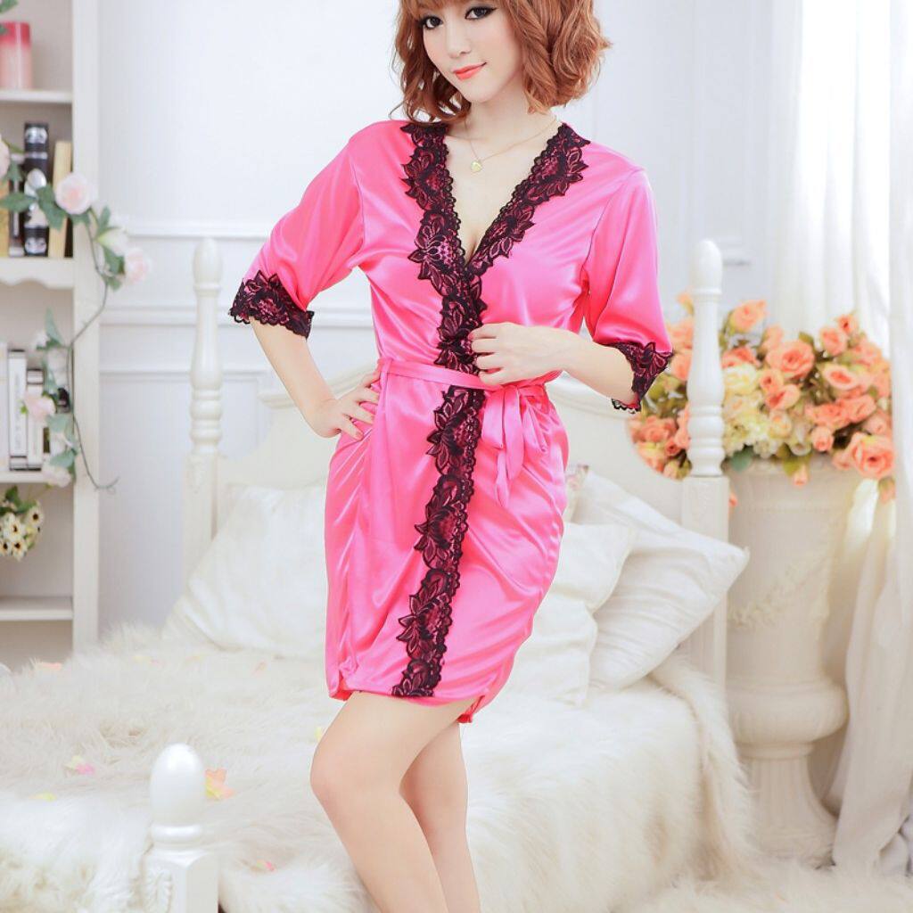 女式性感情趣诱惑浴袍蕾丝睡袍家居服套装女低胸透视情调长裙批发