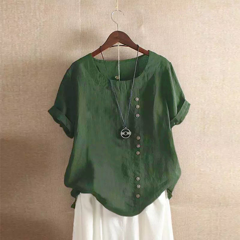 跨境女装棉麻上衣大码休闲宽松棉麻T恤棉麻女装大码女装AMZ爆款