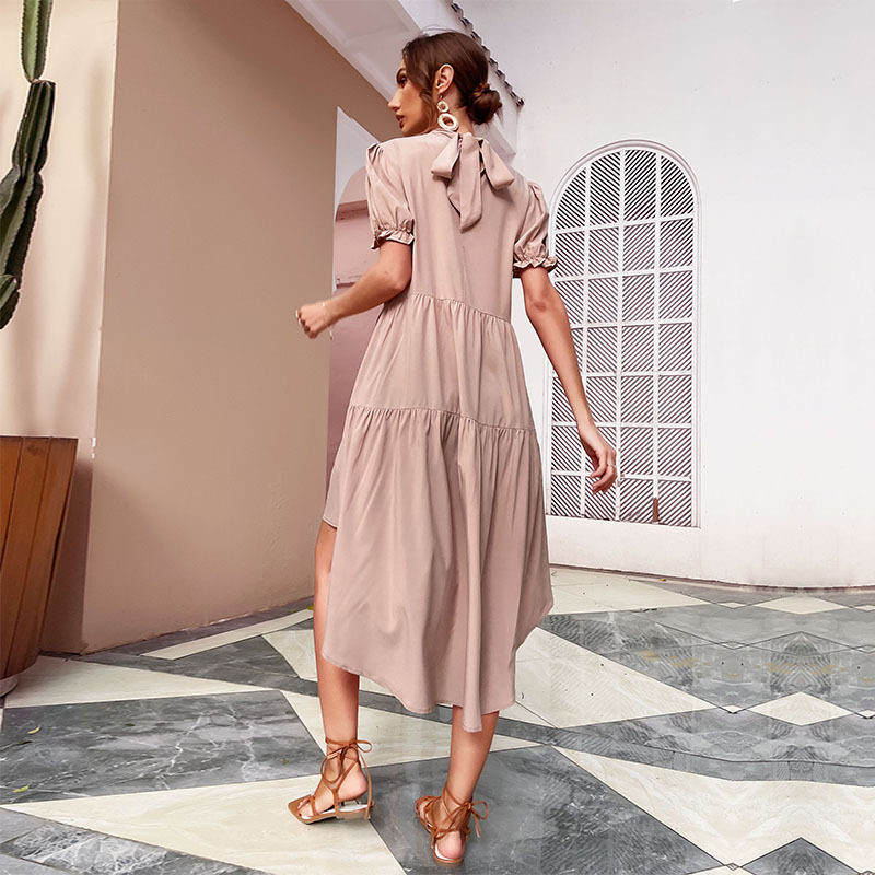 High Waist Solid Color Irregular Loose Half Turtleneck Pleated Dress Elegant Design Comfortable Fabric Versatile Style