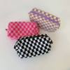 Wool Checkerboard Cosmetic Bag Large Capacity Knitted Storage Bag Autumn and Winter Plaid Knitted Storage Washbag Portable