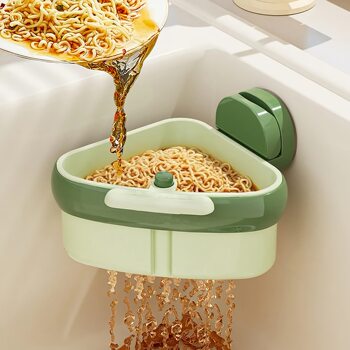 Suction Cup Triangular Sink Drain Basket Kitchen Press to Separate Food Residue Filter Basket Fruit Cleaning Drain Basket