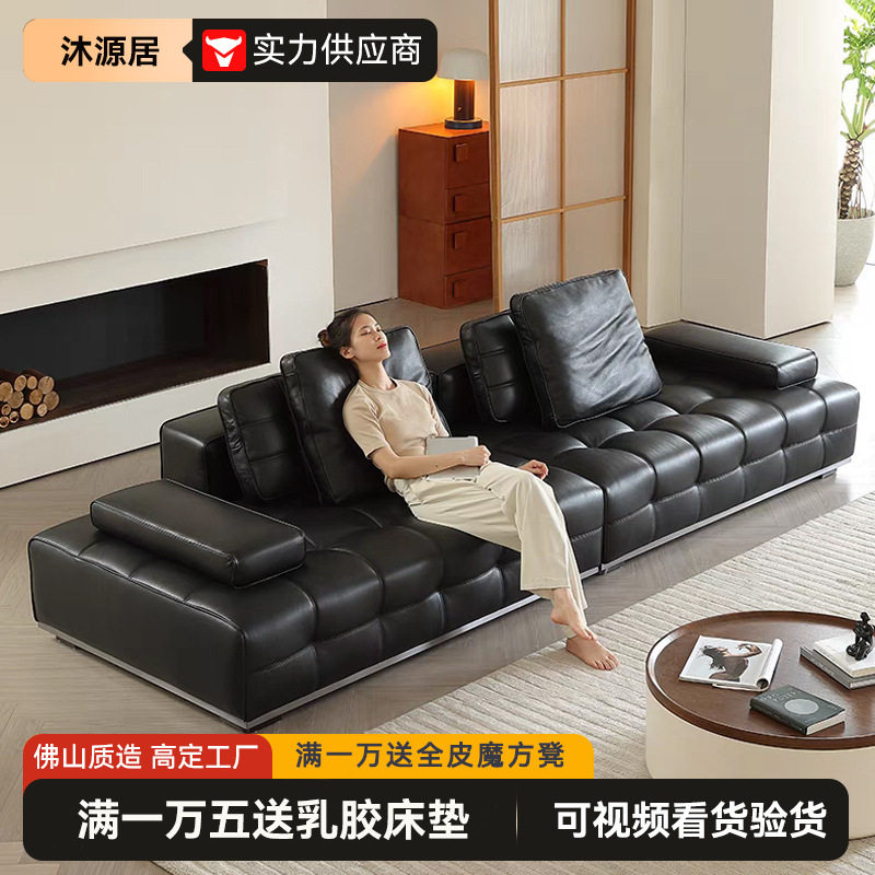 กวางตุ้งFoshanเฟอร์นิเจอร์ลอว์เรนซ์โซฟาหนังสีดำสไตล์อิตาลีห้...