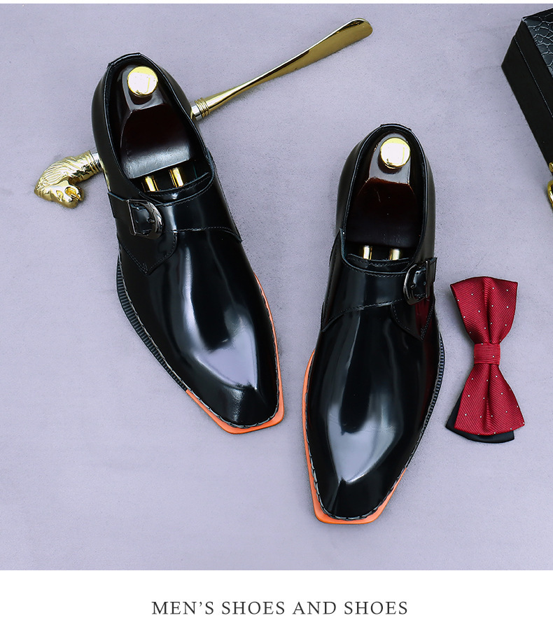 Giày tây nam da bò thật khóa cài monk strap mặt bóng kiểu Anh — Màu đen, Màu nâu