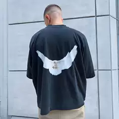 Heavyweight Washed Yeezy Kanye Kanye American High Street Fashion Brand Large Size Loose Peace Dove Short-Sleeved T-Shirt for Men