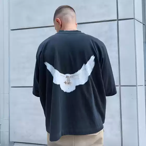 Heavyweight Washed Yeezy Kanye Kanye American High Street Fashion Brand Large Size Loose Peace Dove Short-Sleeved T-Shirt for Men