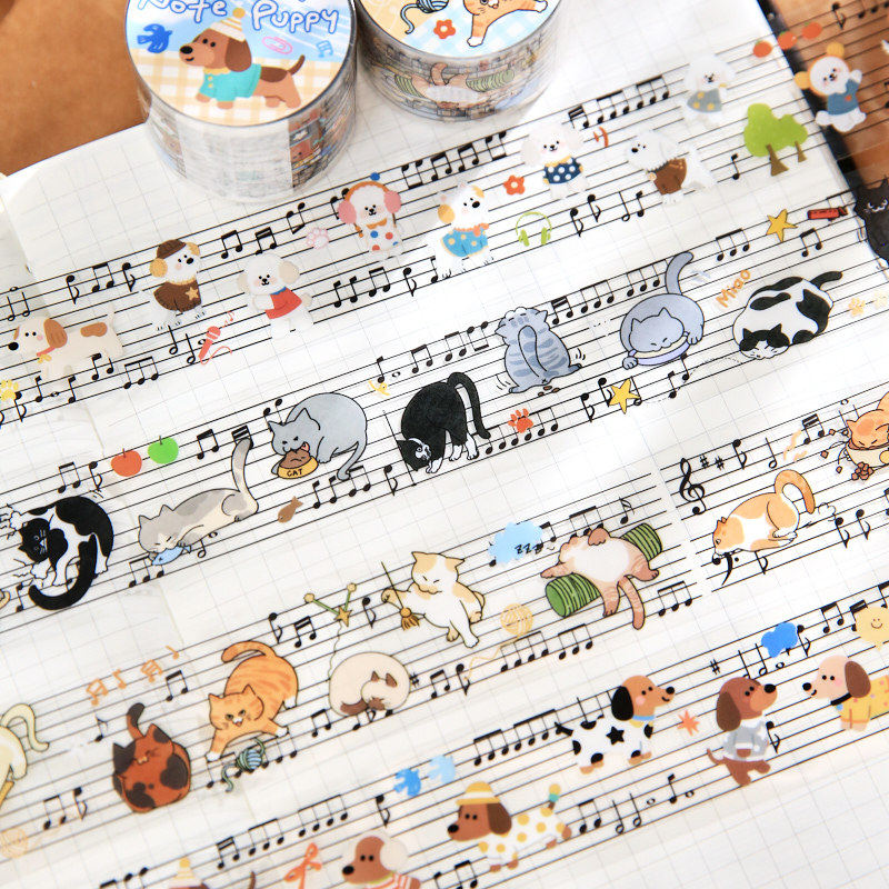 Mr. Paper Pvc Tape Cute Pet Music Score Series Cartoon Cute Style Handbook Material Decorative Base DIY Sticker