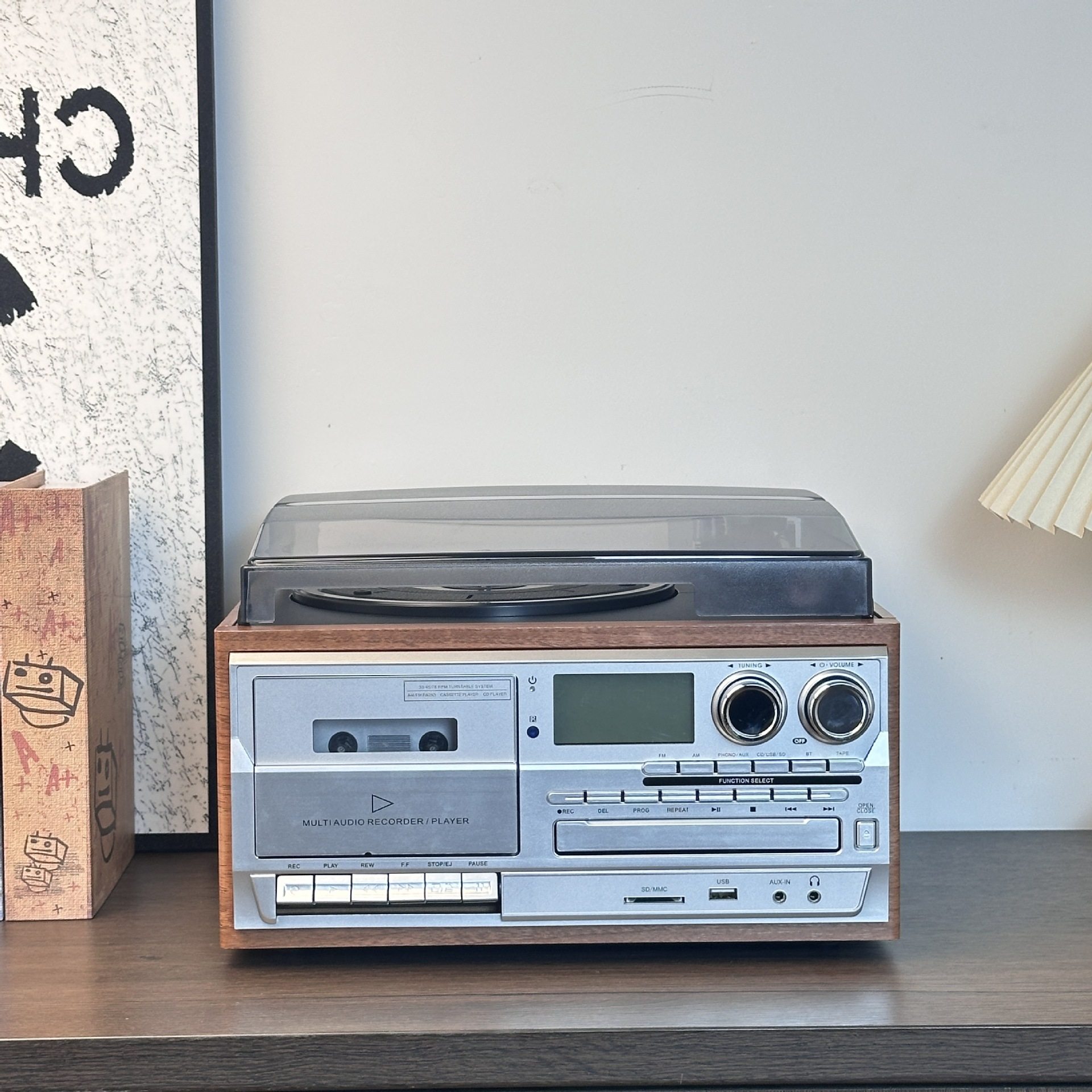 Retro Vinyl Record Player Cd Player Old-Fashioned Tape Player Fmam Radio Desktop Bluetooth Speaker Amazon Export