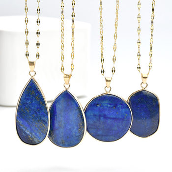 Cross-border new lapis lazulite pendant necklace does not fade ladies temperament high sense golden clavicle chain jewelry wholesale