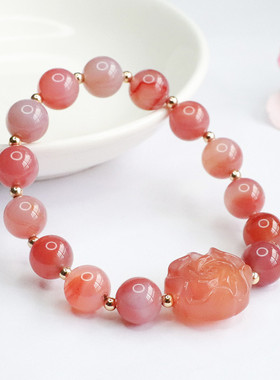 天然盐源玛瑙圆珠手串花花手链珠