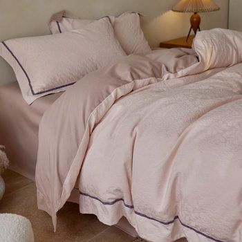 Autumn and Winter Thickened All-Cotton Brushed Four-Piece Set 100S High-Count Simple and High-End Jacquard Pure Cotton Duvet Cover and Bed Sheet