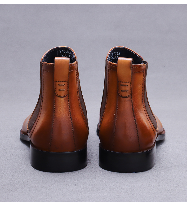 Giày Chelsea boot nam da bò thật cổ thấp dây chun hai bên — Màu nâu vàng, Màu đen (kiểu lót lông), Màu đen, Màu nâu vàng mẫu lót nhung
