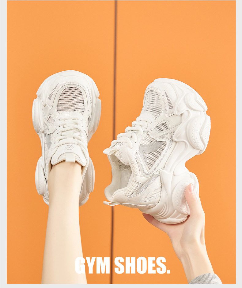 Giày sneaker nữ chạy bộ mesh thoáng đế dày êm ái — Trắng, Cam, Xám chi tiết 11