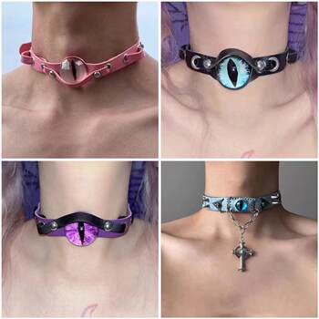 Gothic Style Devil's Eye Collar Female Choker Exaggerated Necklace Halloween Jewelry Niche High-End Clavicle Chain