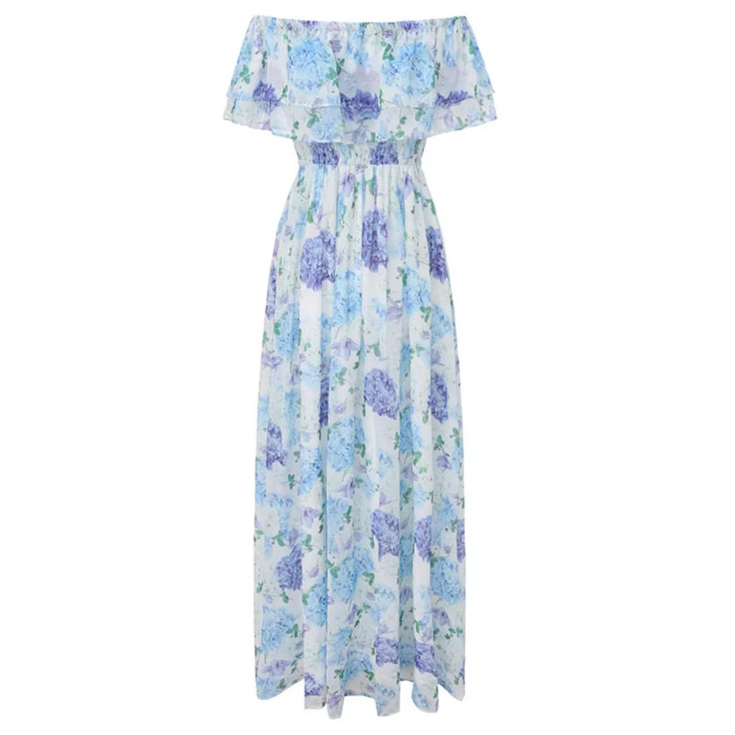 Off Shoulder Ruffle Maxi Dress Floral Print Sweetheart Neckline Fitted Waist Flowy Skirt Spring Fall Casual Wear