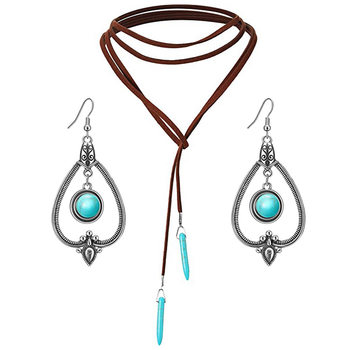 Cross-Border Hot-Selling Accessories Bohemian Natural Stone Necklace Turquoise Pendant Retro Light Luxury High-End Sweater Chain
