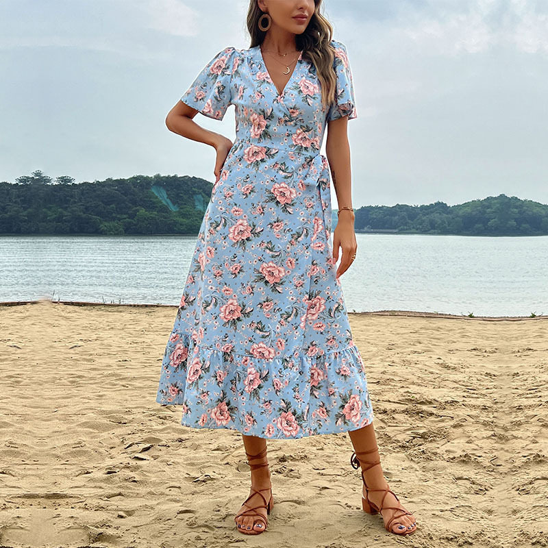 Elegant Summer Beach Dress for Women European Style Lace Up Design Lightweight Fabric Perfect for Vacations