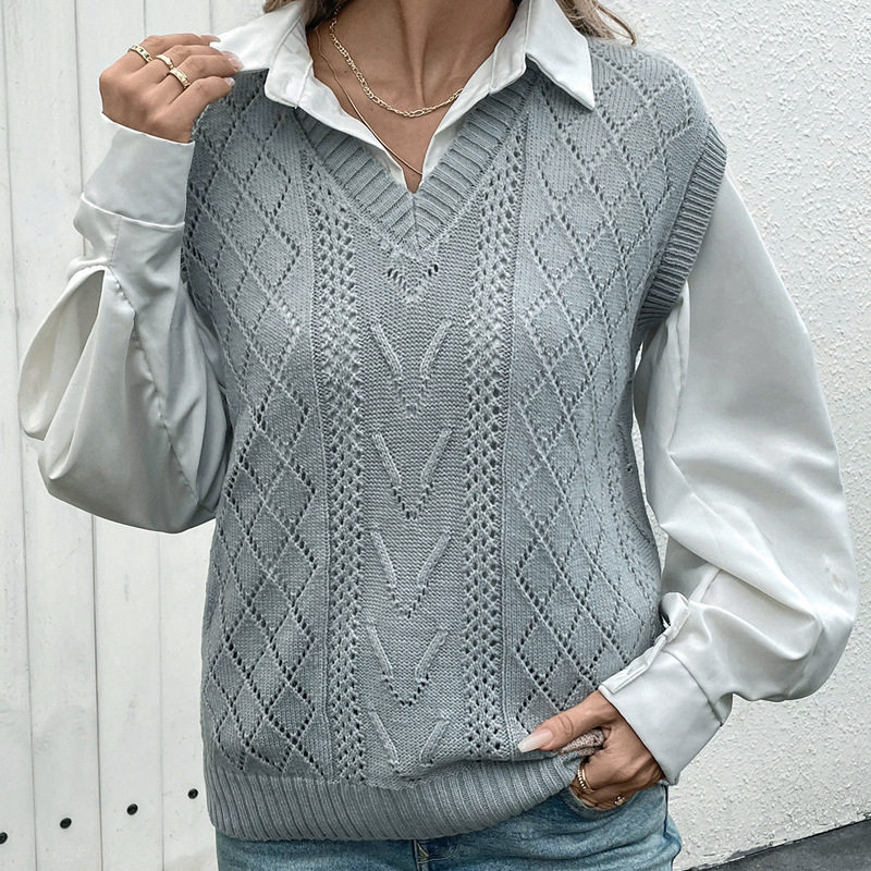 Knitted Sweater Vest Solid Color Cable Knit Design Comfortable Fit Autumn Fashion for Women Wholesale Available