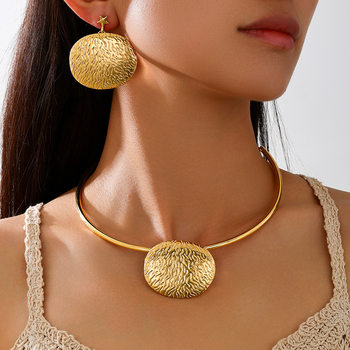 Casual Ellipse Geometry Personality Texture Pendant Collar Earrings Women's Daily Classic Wear Set (No Box)