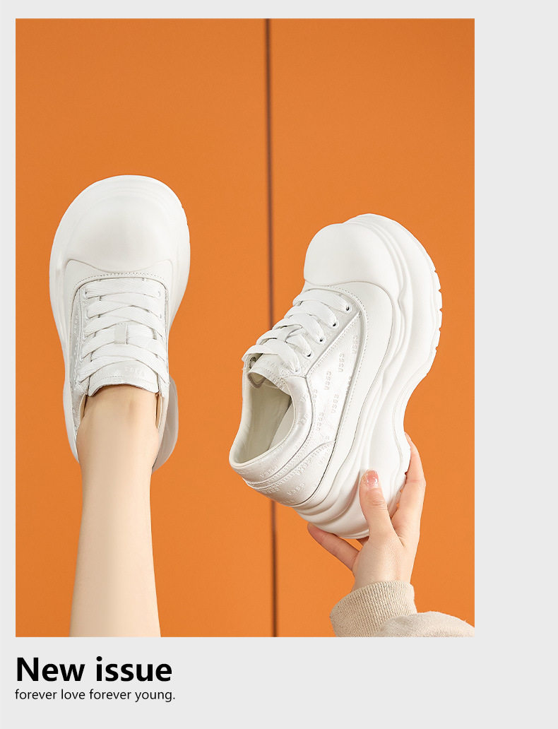 Giày sneaker nữ chunky đế dày platform trắng mũi tròn — Gạo trắng, Đen chi tiết 12