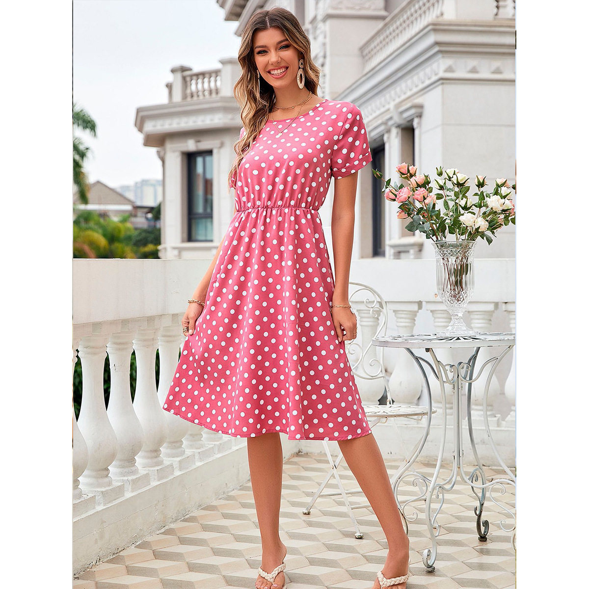 Chiffon Polka Dot Dress Comfortable Casual Vacation Style Perfect for Summer Outings Available for Wholesale