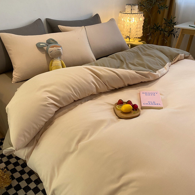 Yaxue Yuanfang Pure Color Quilt Cover Single Piece Bed Bed Sheets Four-Piece Dormitory Three-Piece Quilt Cover Brushed Washed Cotton Four-Piece Set