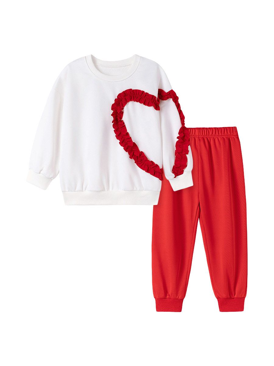 Girls' Cute Autumn Heart Set, Long-Sleeve Kids' Outfit