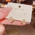 14 zircon double-sided black four-leaf flower (gold plating)